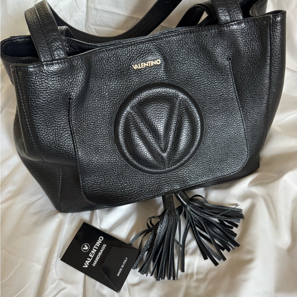 Valentino Black Leather Shoulder Bag with Tassel